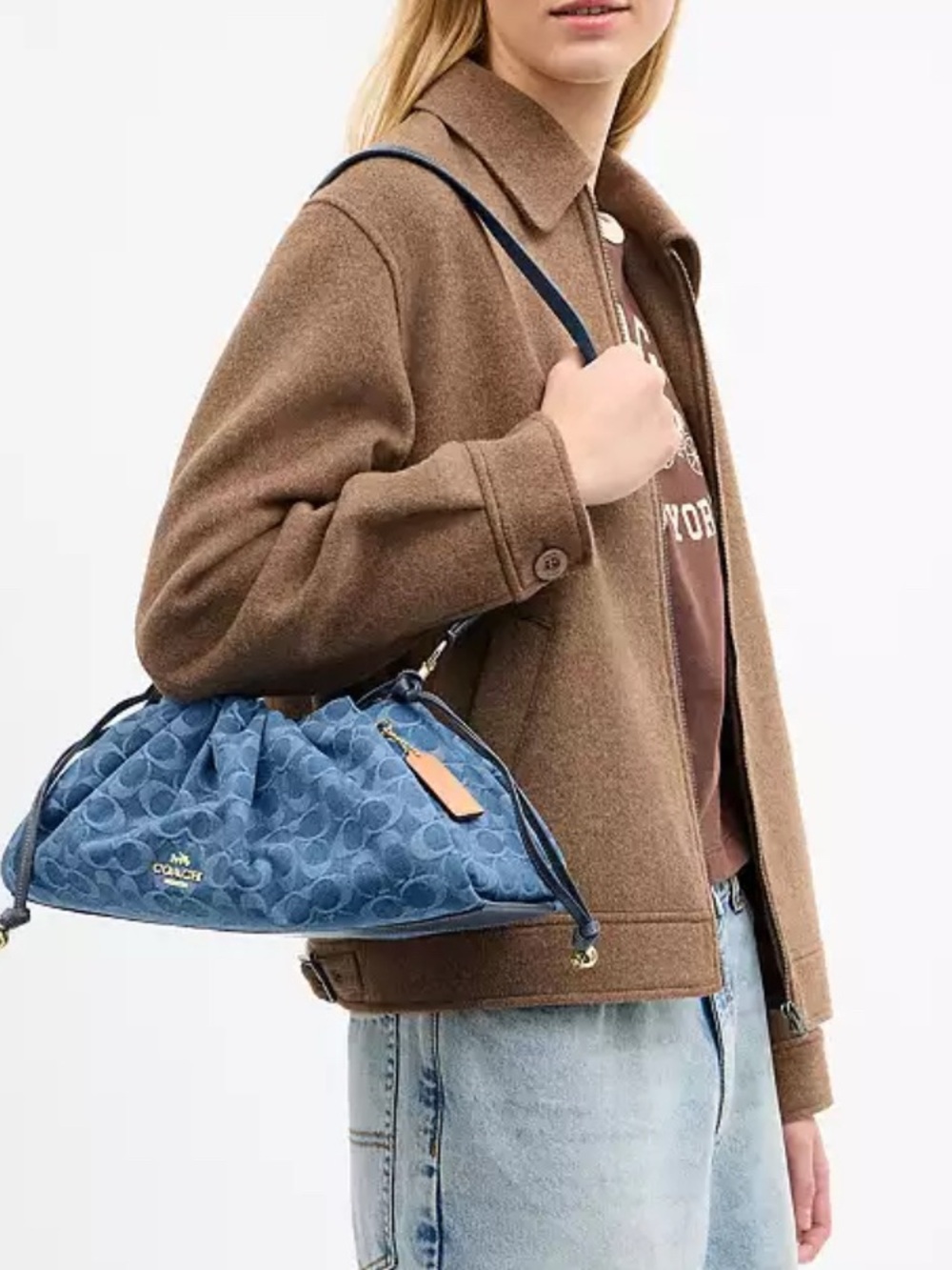NWTšCoach Women Faye Large Shoulder Bag In Signature Denim CDB97 Chain Gift - Picture 2 of 6